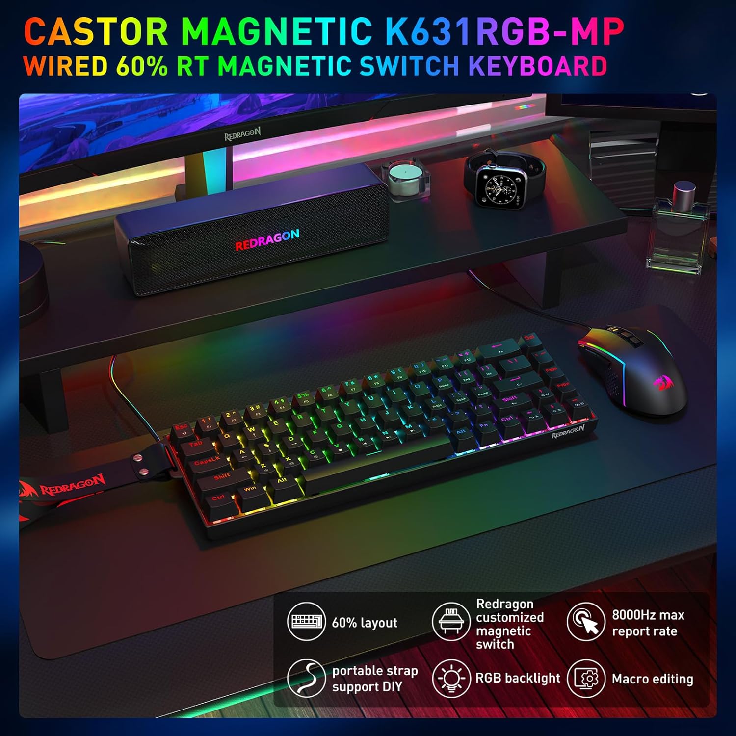 Castor K631 - 68 Keys Wired Mechanical Keyboard with Strap (Magnetic Switch)