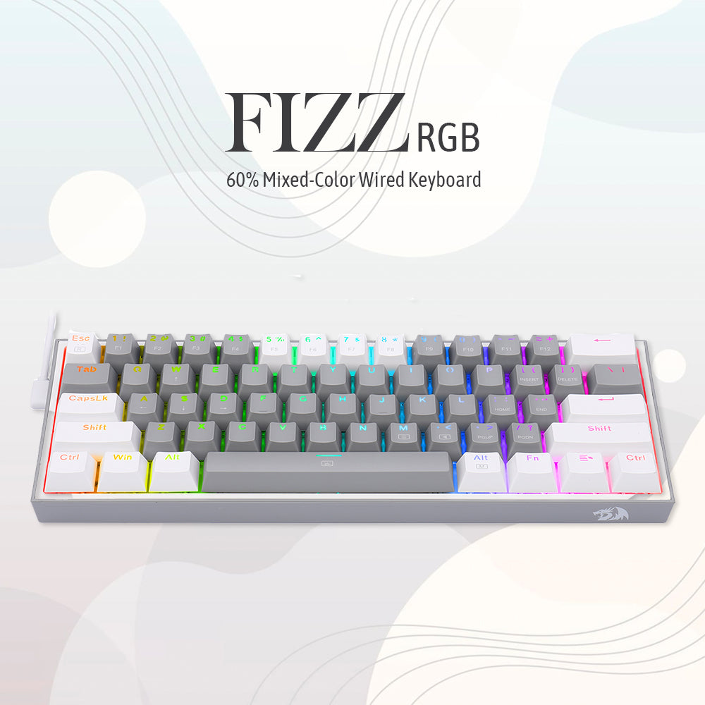 Refurbished Fizz K617 - 60% Wired Mechanical Keyboard Grey and White (Red Switches)