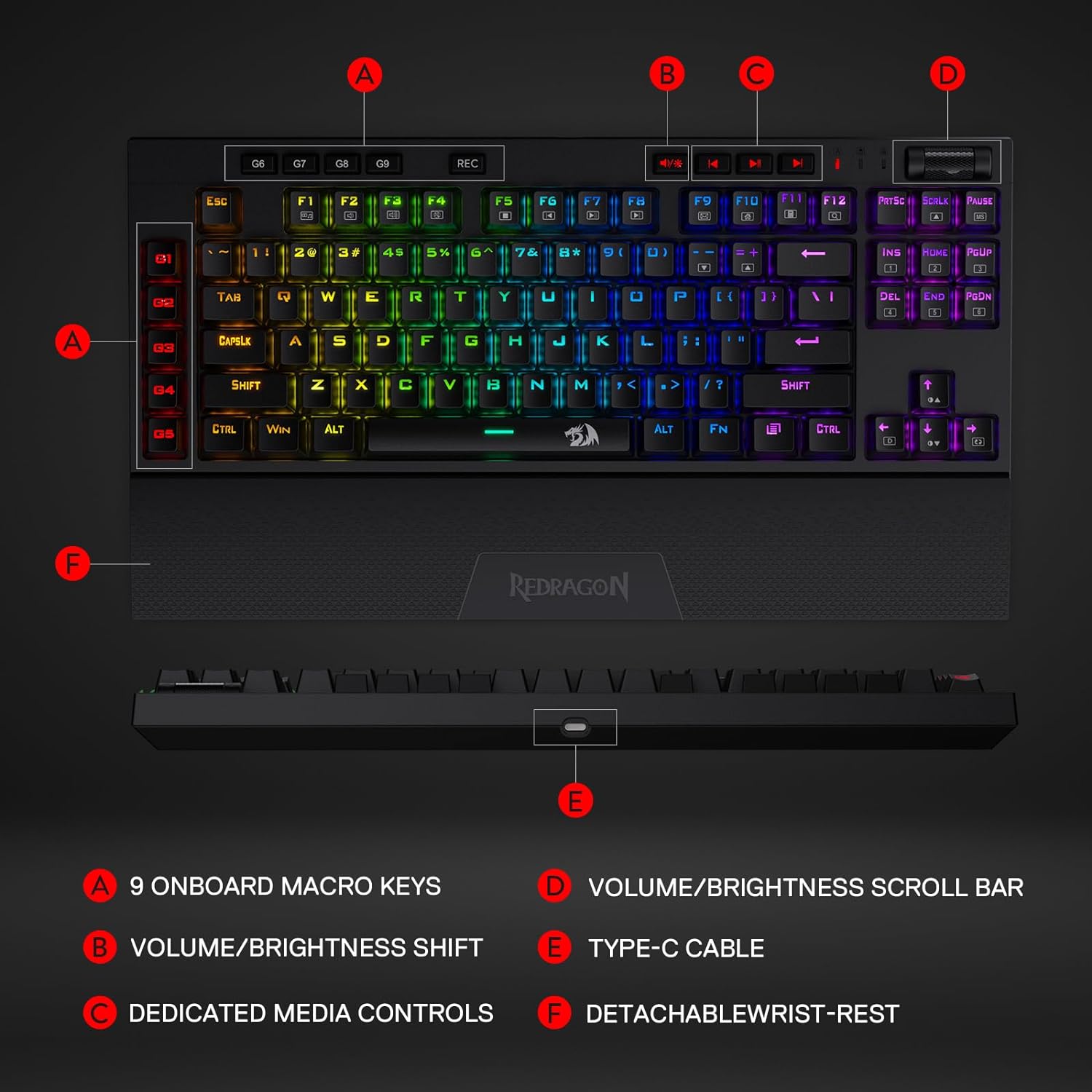 Vishnu K596 PRO - Bluetooth+2.4Ghz+Wired Mechanical Keyboard (Red Switch)