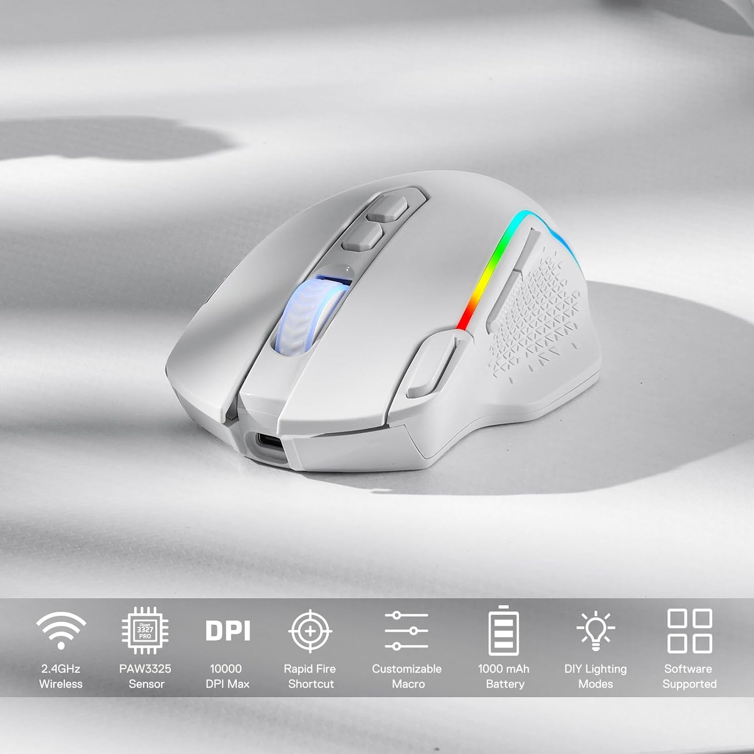 Refurbished Taipan Pro M810 PRO RGB Wired And Wireless Mouse (White)
