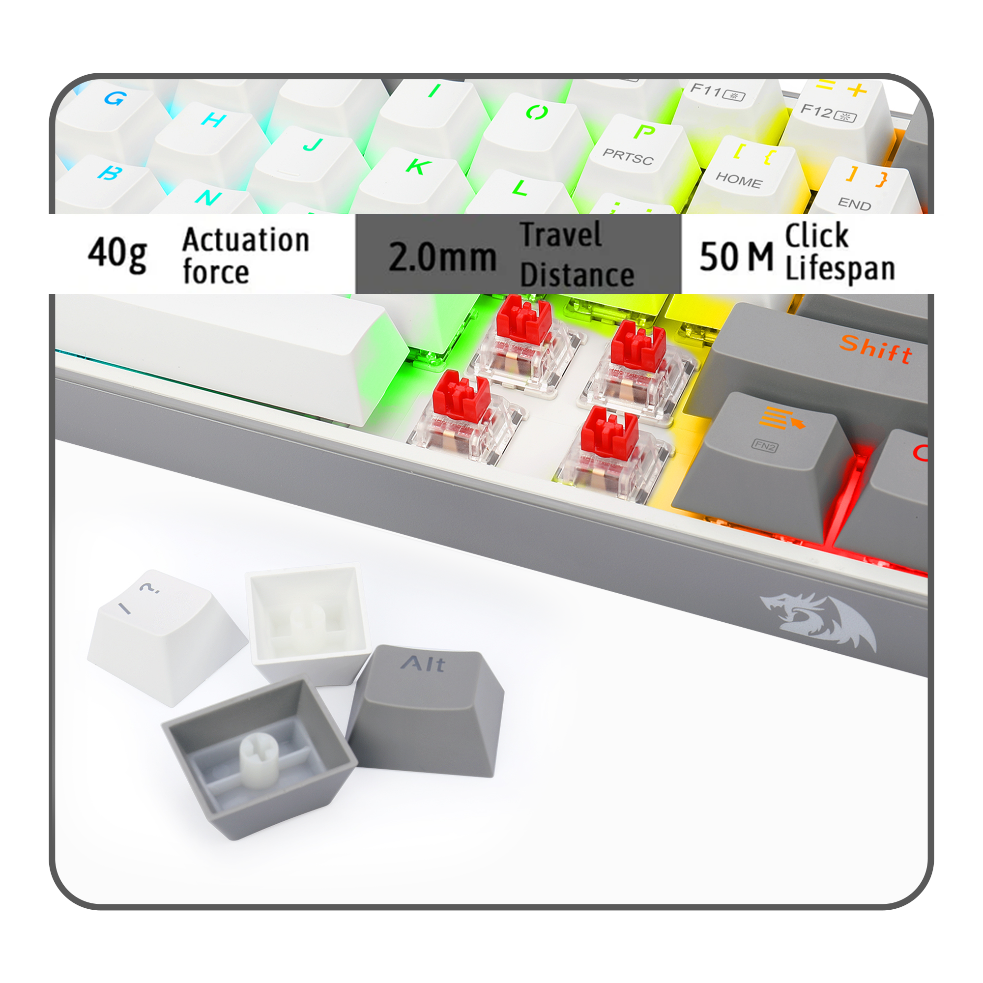 FIZZ PRO K616 - 60% Wired+2.4Ghz+BT Mechanical Keyboard White and Grey (Red Switch)