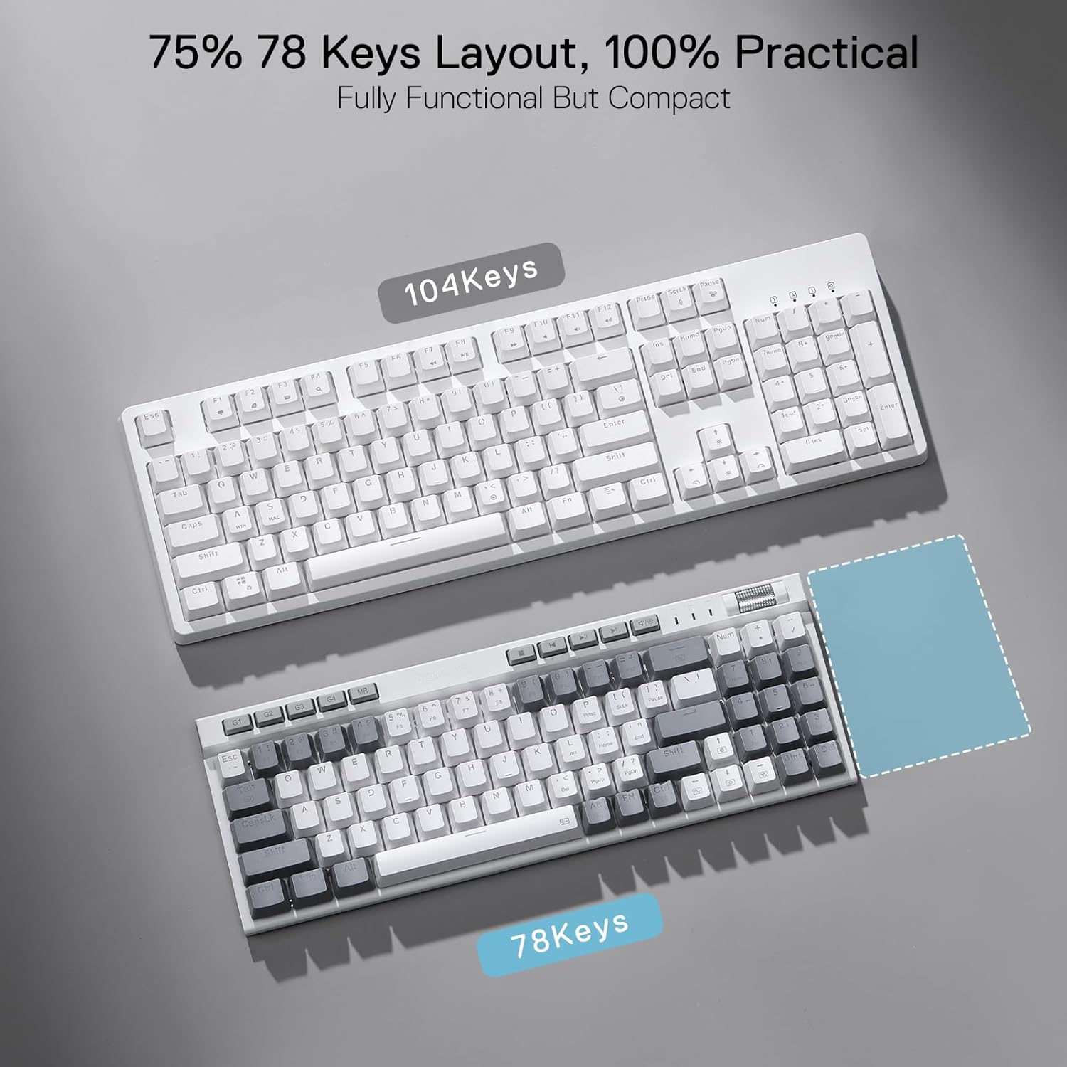 Refurbished Magicwand SE K655 75% Wired Mechanical Keyboard White and Grey (Quiet Linear Red Switch)