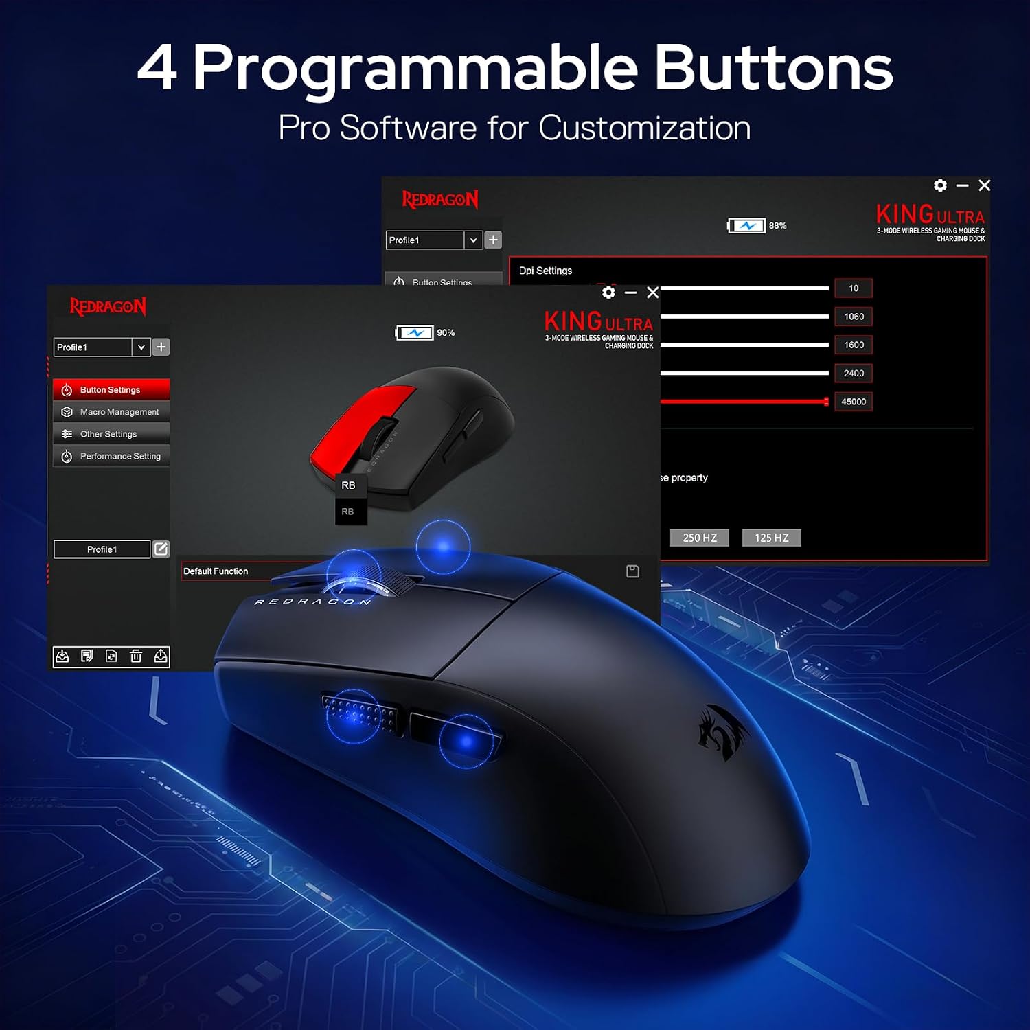 King Ultra M999 - Wired, Wireless and Bluetooth Mouse with Magnetic Charging Dock