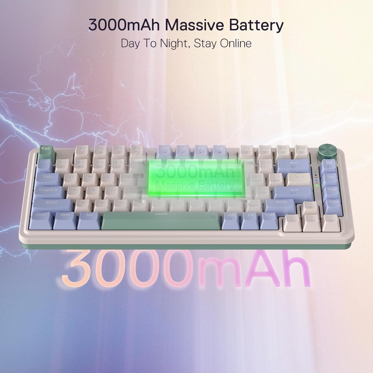 Ucal Pro K673 Pro - 65% Wired+2.4Ghz+Bluetooth Mechanical Keyboard Vintage Blue (Linear Red Switch)