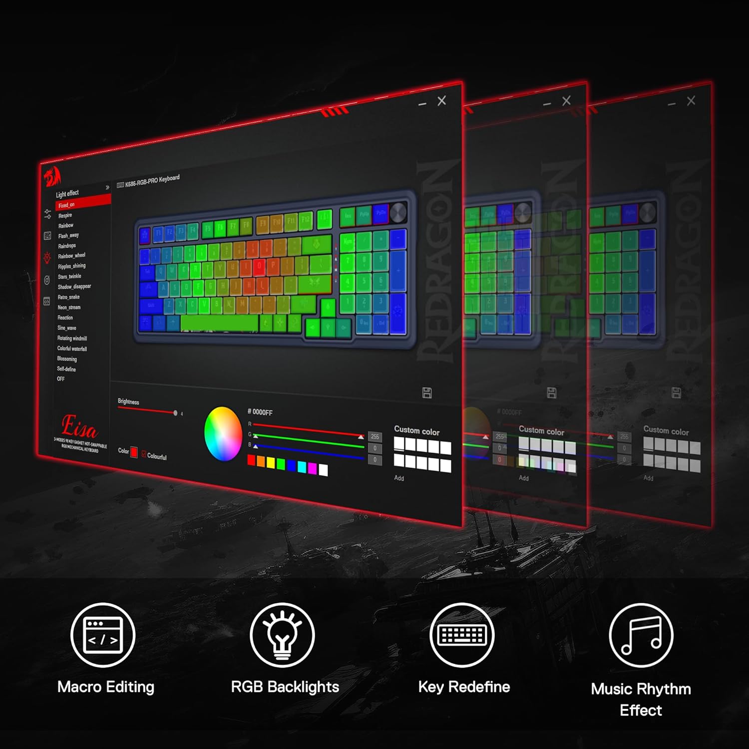 Eisa Pro K686 Pro - Wired+2.4Ghz+Bluetooth RGB Mechanical Keyboard| Concrete Jungle (Custom Switch)