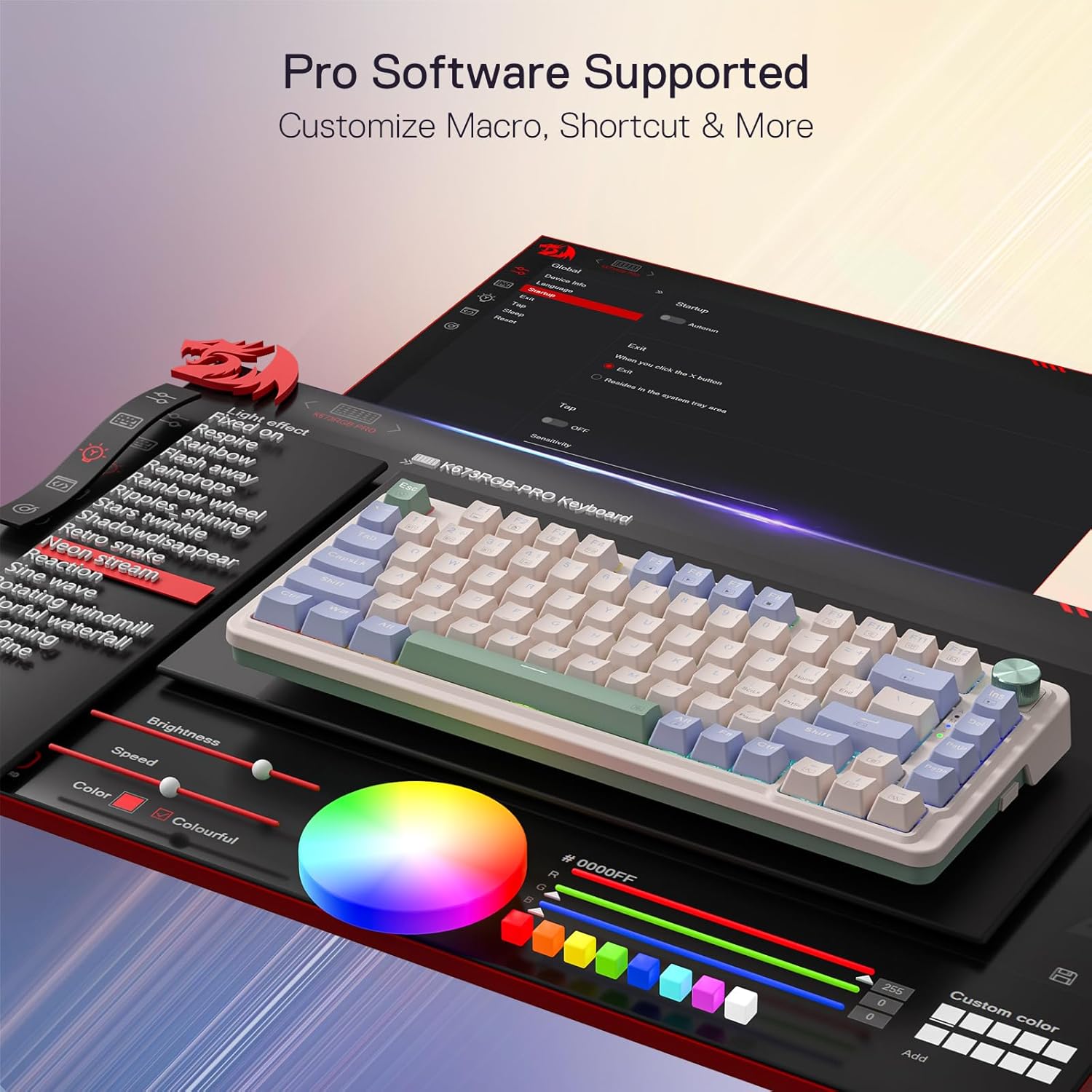 Ucal Pro K673 Pro - 65% Wired+2.4Ghz+Bluetooth Mechanical Keyboard Vintage Blue (Linear Red Switch)