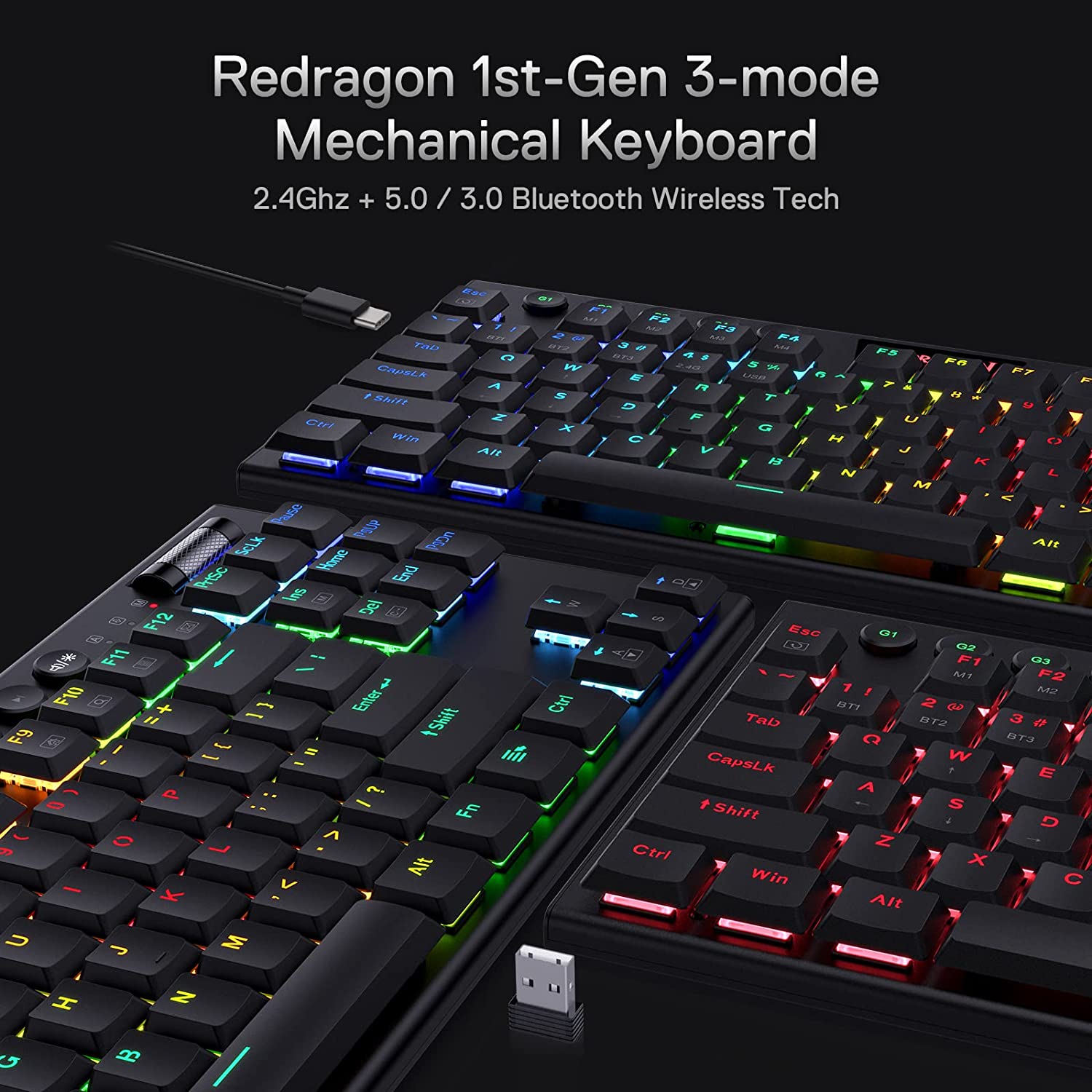 Refurbished Horus K621 PRO Tkl Wired+2.4G+BT Mechanical Keyboard Black (Red Switch)