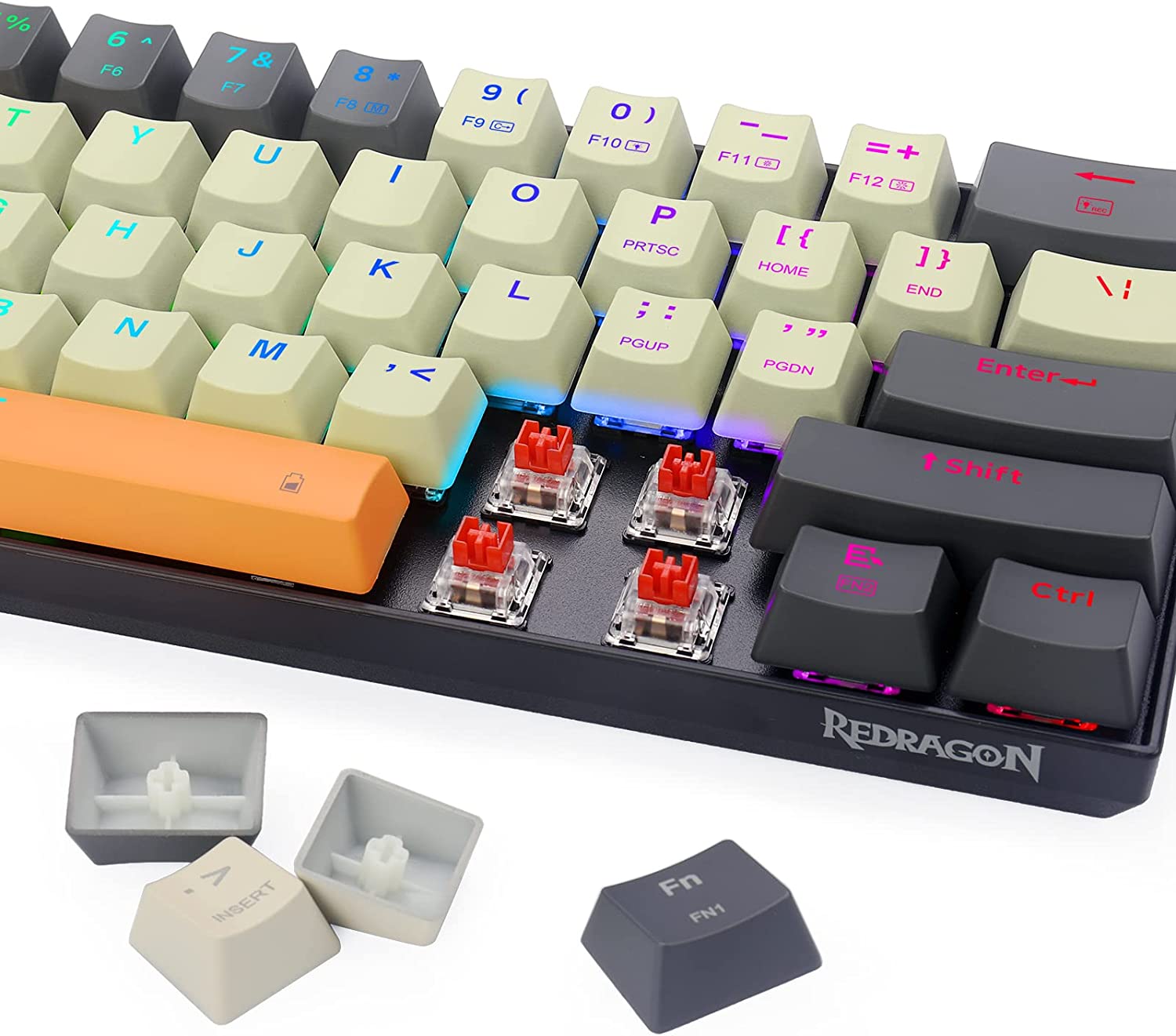 (OPEN BOX) Caraxes Pro K644 SE - 65% Bluetooth + 2.4GHZ Wireless + Wired RGB Mechanical Keyboard Cream/Grey/Orange (Red Switch)