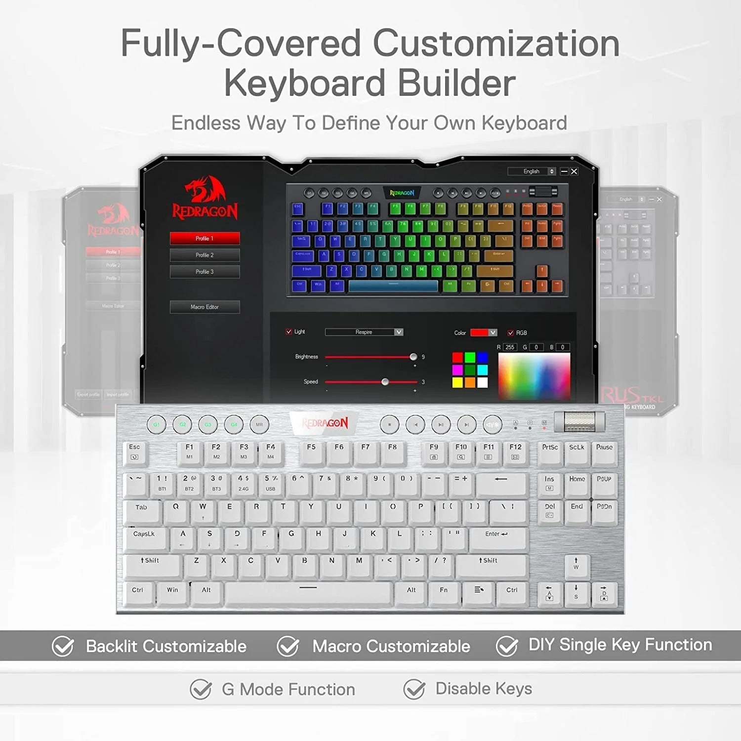 Refurbished Horus K621 PRO TKL Wired+2.4G+BT Mechanical Keyboard White (Red Switch)