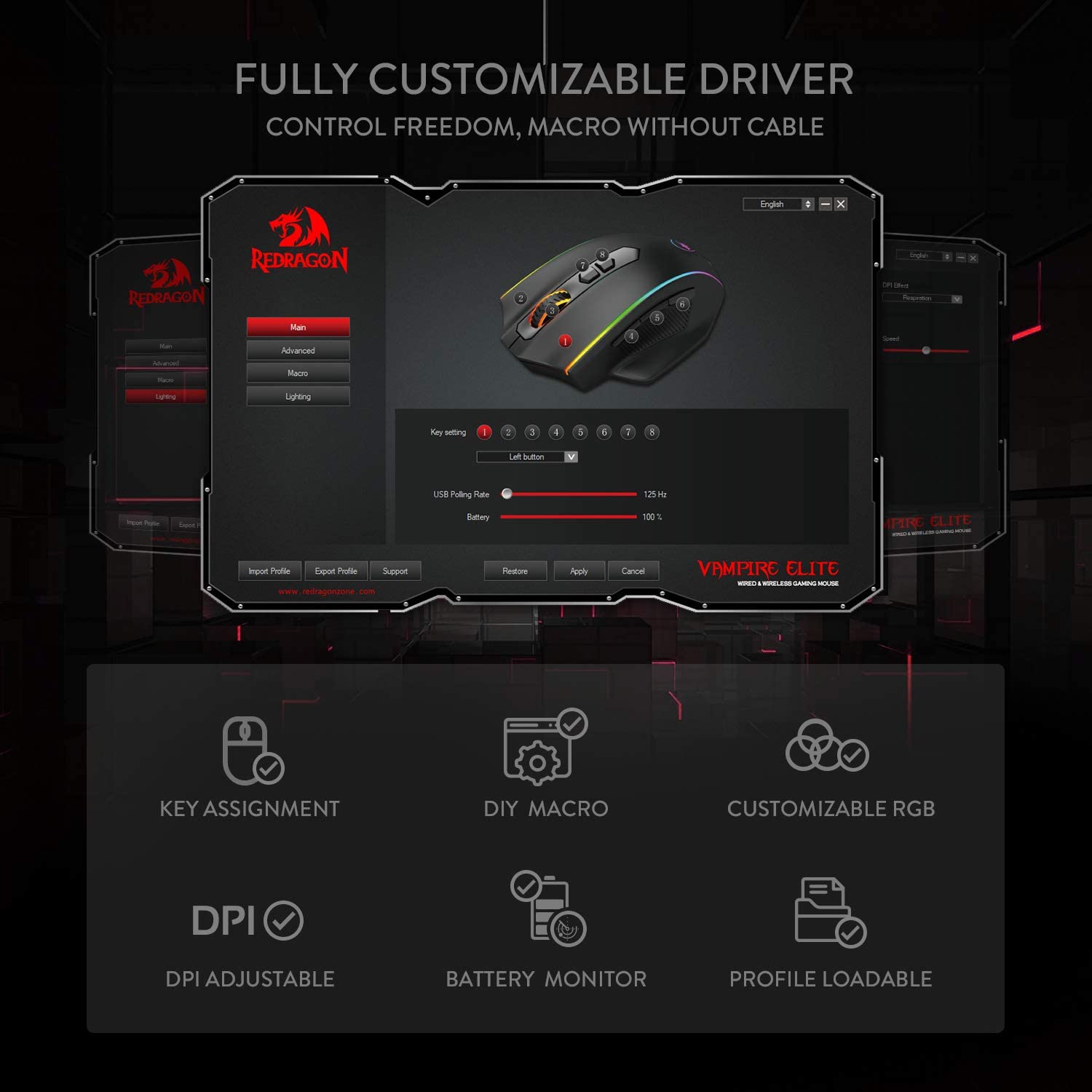 Refurbished Vampire Elite M686 RGB Wired and Wireless Mouse