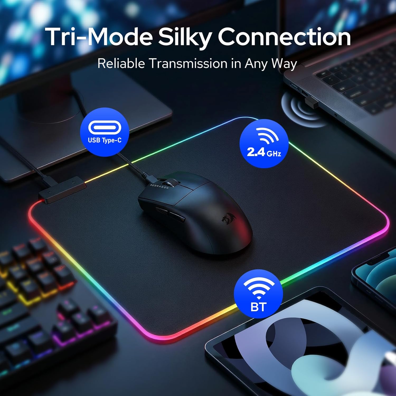King Ultra M999 - Wired, Wireless and Bluetooth Mouse with Magnetic Charging Dock