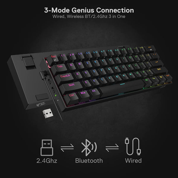(Refurbished) Draconic Pro K530 PRO - 60% Bluetooth+2.4Hz+Wired Mechanical Keyboard (Brown Switch)