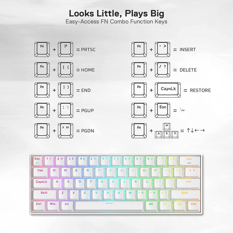 (Refurbished) Draconic Pro K530 Pro - 60% Bluetooth+2.4Ghz+Wired Mechanical Keyboard White (Red Switch)