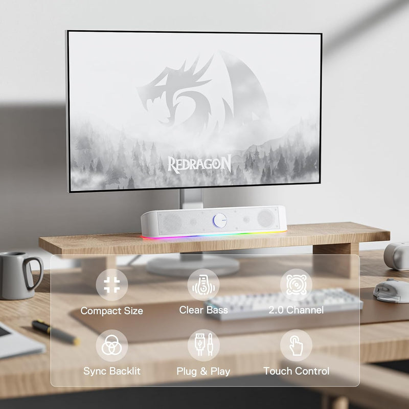 Adiemus GS560 - RGB 2.0 Channel USB Wired Soundbar (White)