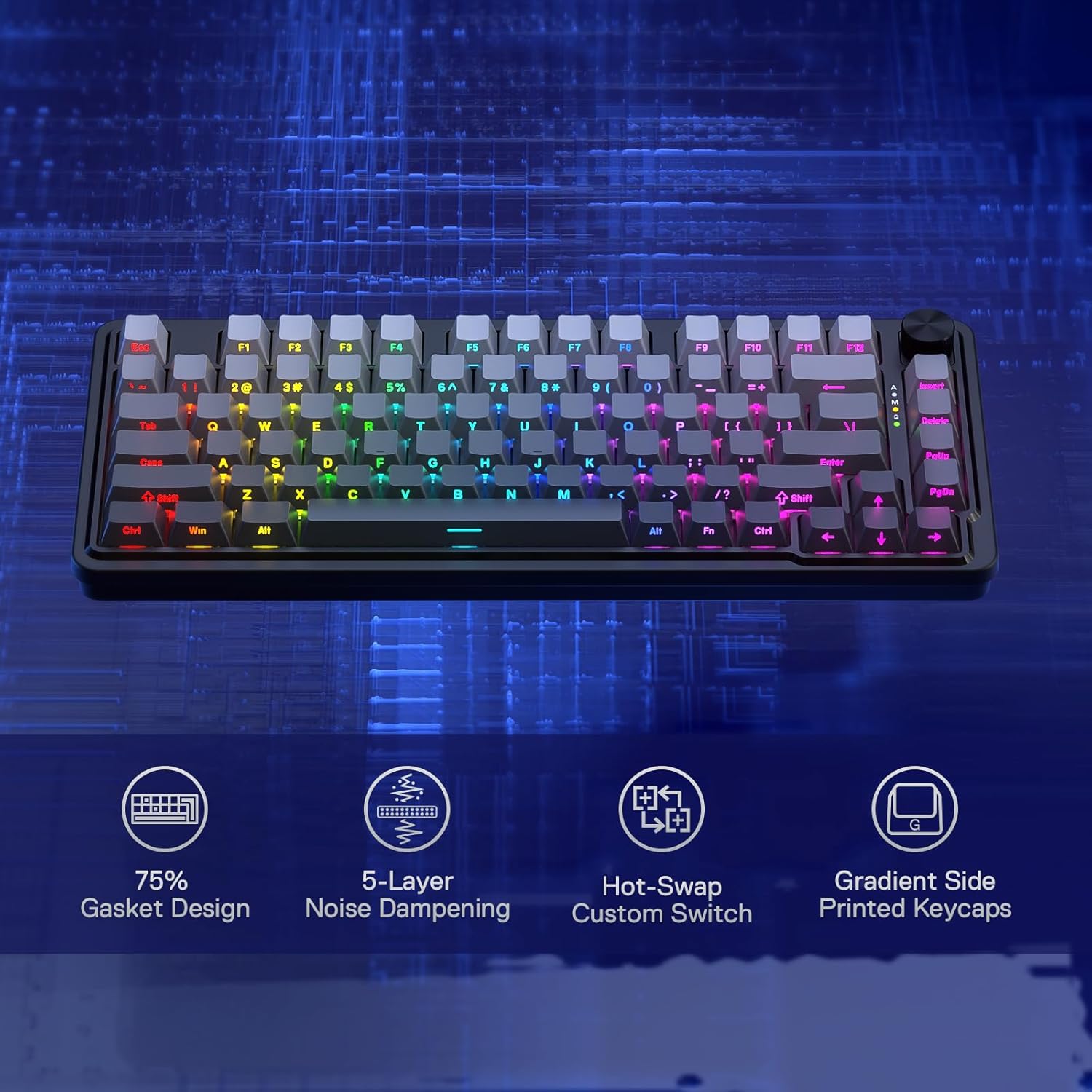 Ucal Pro K673 Pro - 75% Wired + 2.4Ghz + BT Mechanical Keyboard (Concrete Jungle)