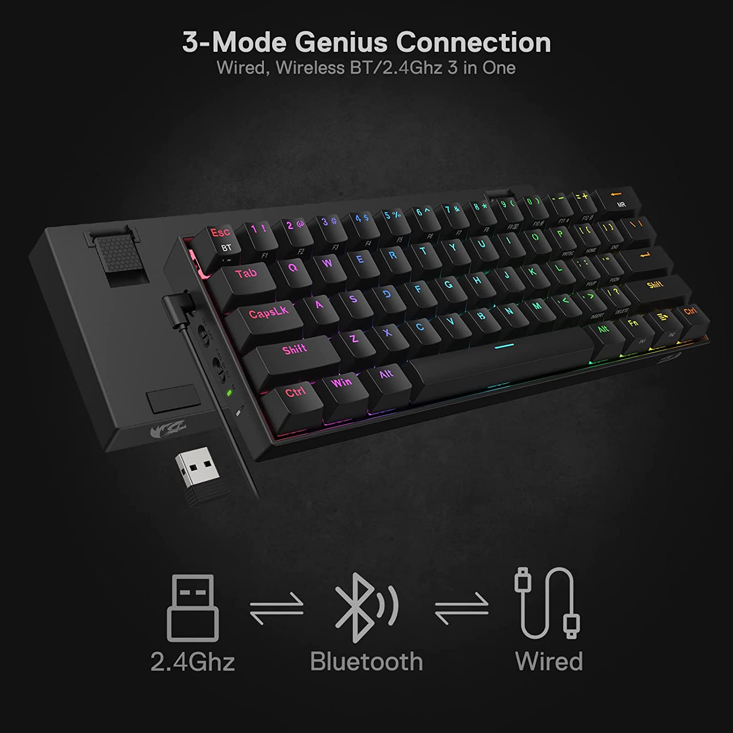 Draconic Pro K530 PRO - 60% Bluetooth+24.Ghz+Wired Mechanical Keyboard (Red Switch)