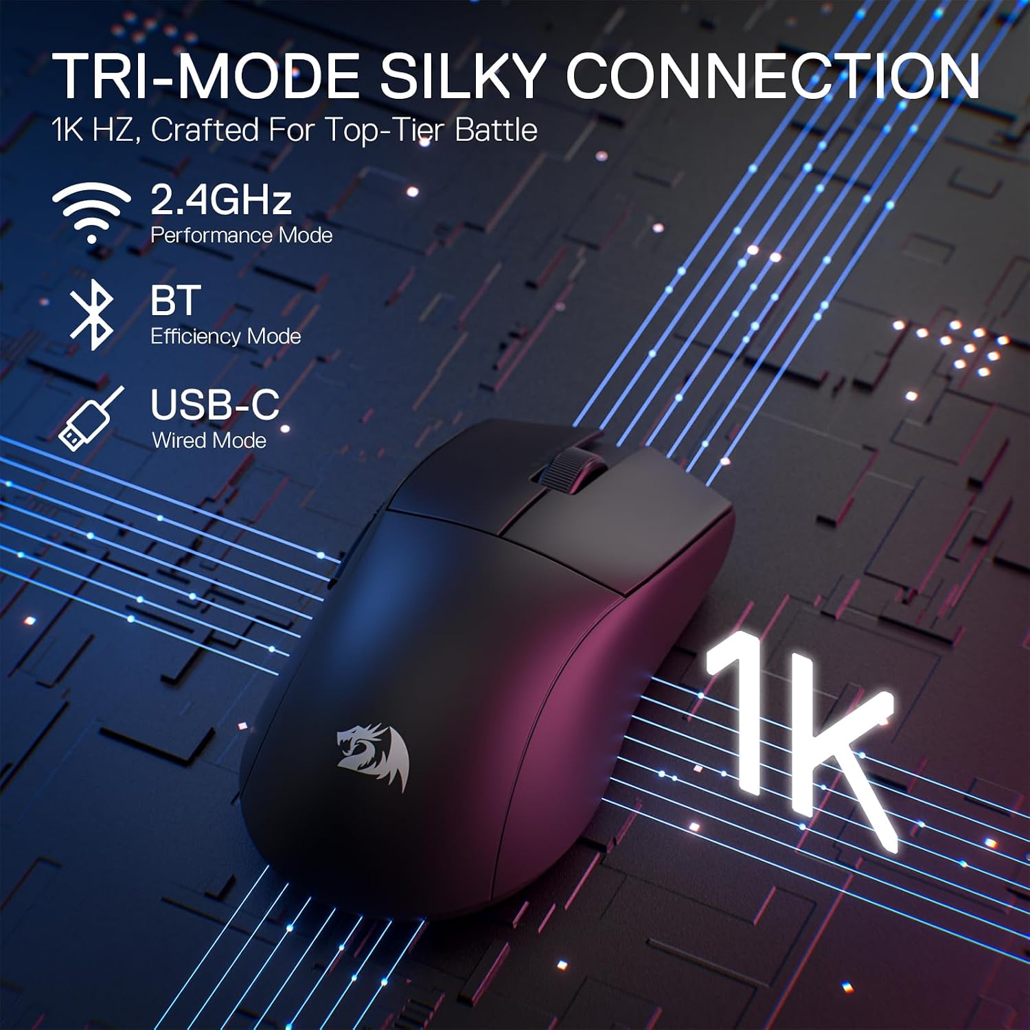 K1NG M916 PRO - Wired, Wireless and Bluetooth Mouse (Black)