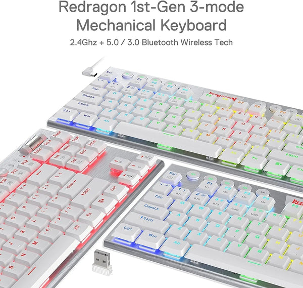 (Refurbished) Horus K621 TKL Wired+2.4G+BT Mechanical Keyboard White (Red Switch)