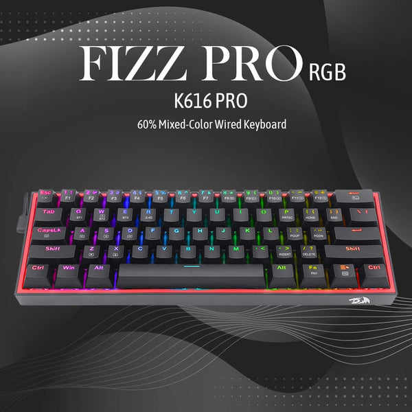 (Refurbished) FIZZ PRO K616 - 60% Wired+2.4Ghz+BT Mechanical Keyboard Black (Red Switch)