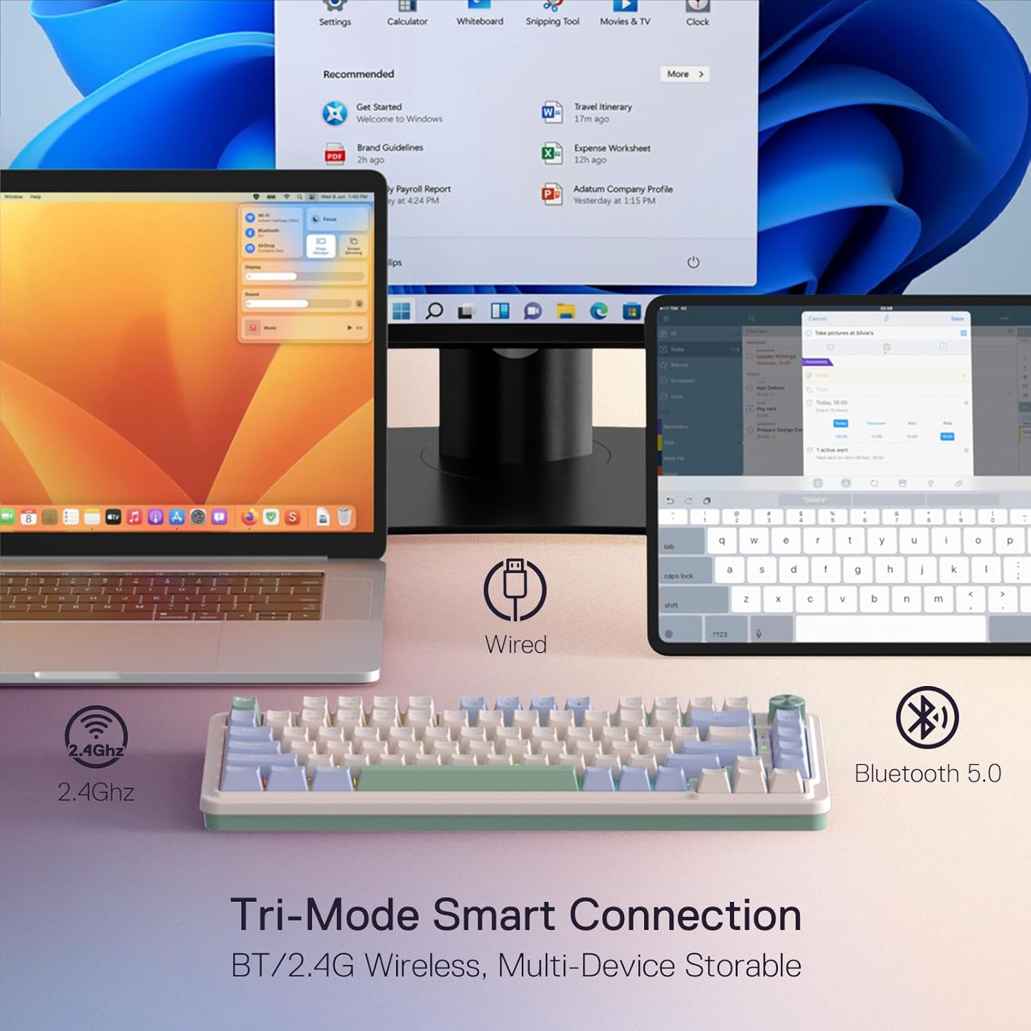 Ucal Pro K673 Pro - 65% Wired+2.4Ghz+Bluetooth Mechanical Keyboard Vintage Blue (Linear Red Switch)