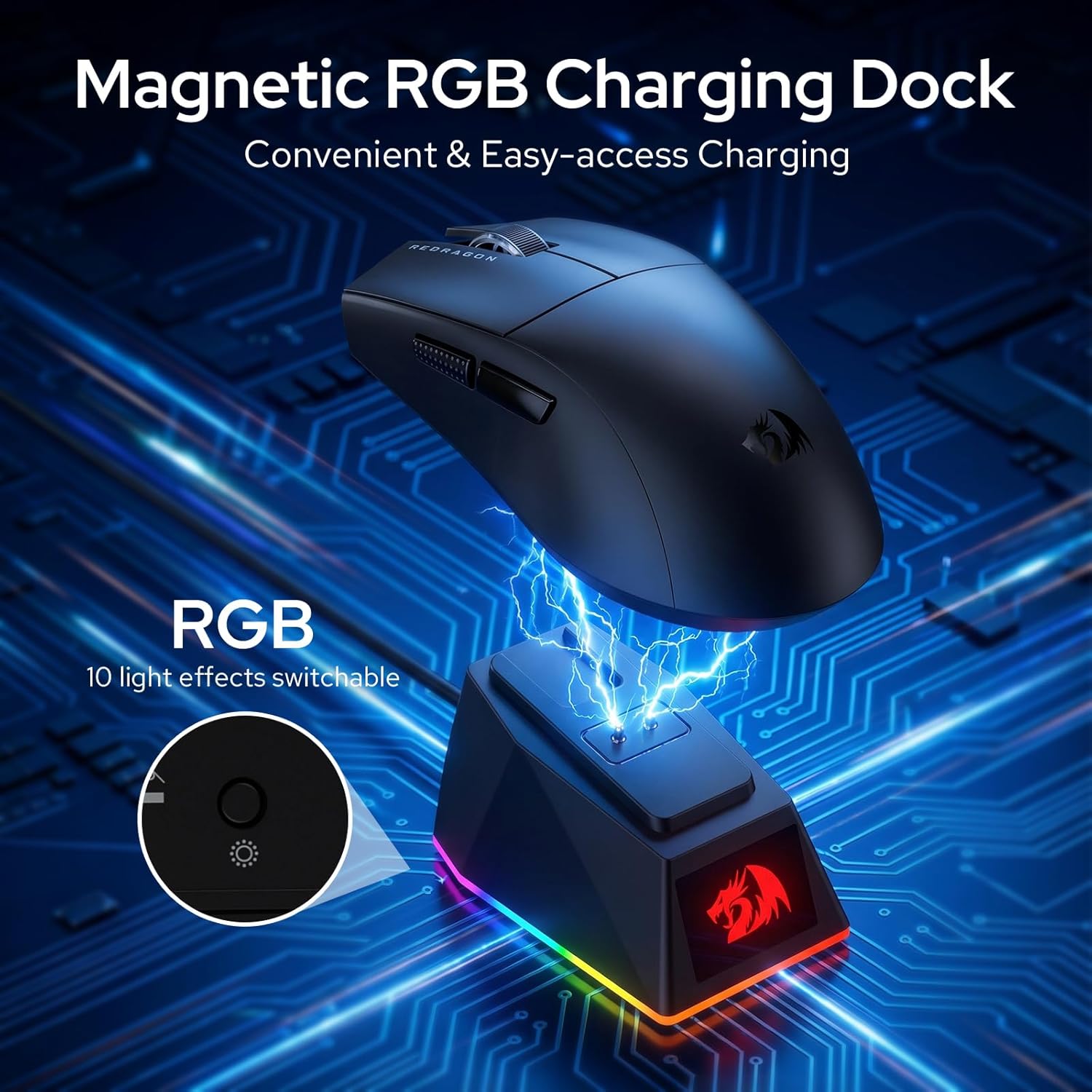 King Ultra M999 - Wired, Wireless and Bluetooth Mouse with Magnetic Charging Dock