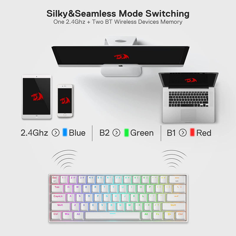 (Refurbished) Draconic Pro K530 Pro - 60% Bluetooth+2.4Ghz+Wired Mechanical Keyboard White (Red Switch)