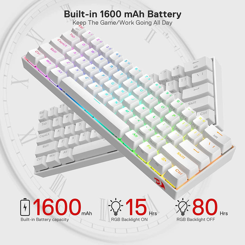 (Refurbished) Draconic Pro K530 Pro - 60% Bluetooth+2.4Ghz+Wired Mechanical Keyboard White (Red Switch)