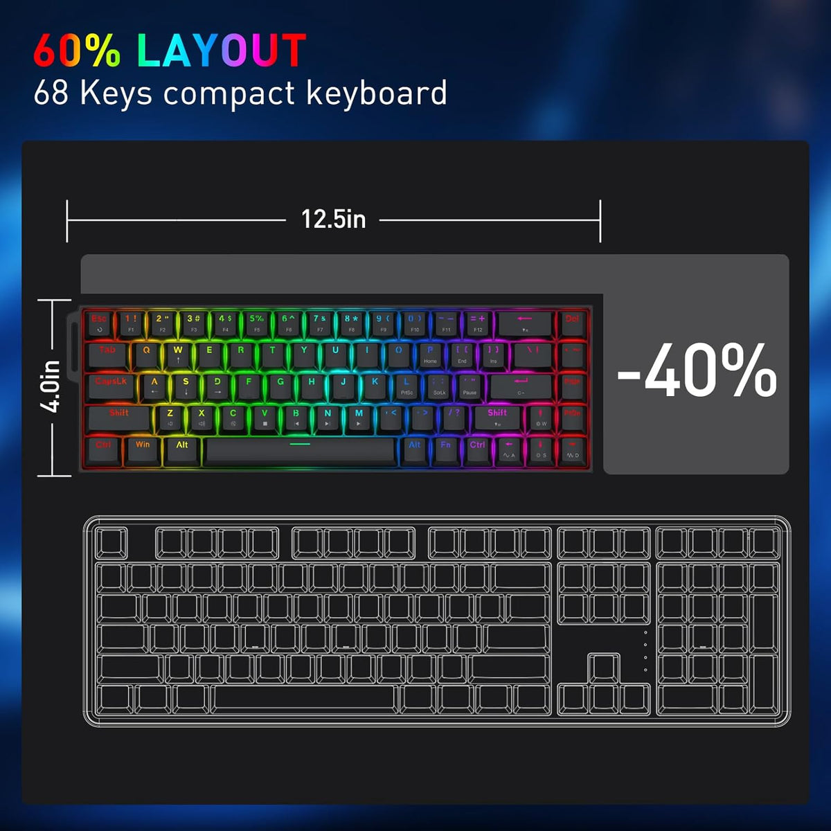 Castor K631 - 68 Keys Wired Mechanical Keyboard with Strap (Magnetic S