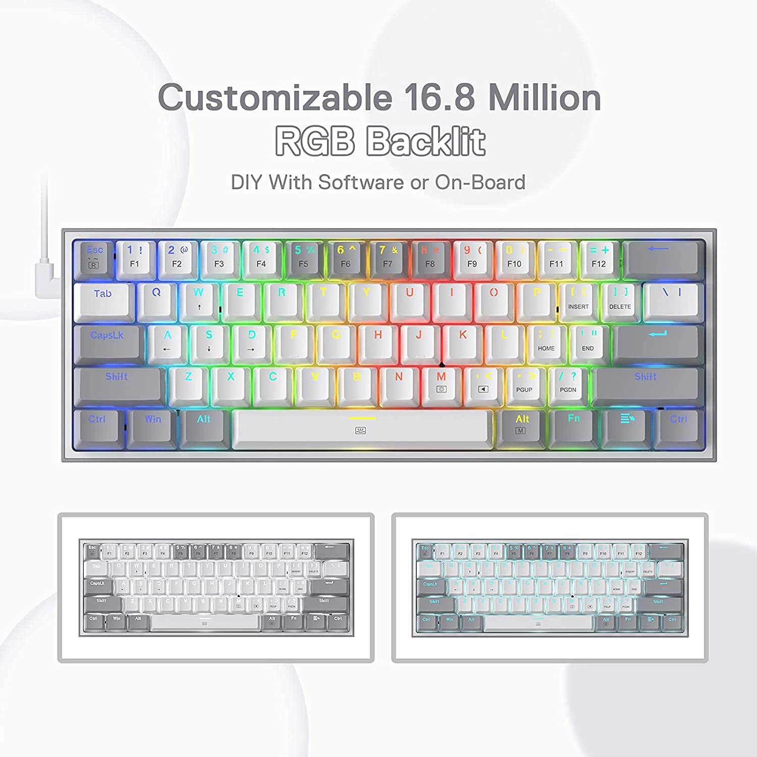 Refurbished Fizz K617 -  60% Wired Mechanical Keyboard White and Grey (Red Switches)