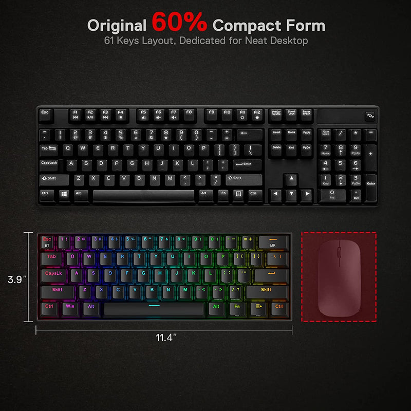 (Refurbished) Draconic Pro K530 PRO - 60% Bluetooth+2.4Hz+Wired Mechanical Keyboard (Brown Switch)