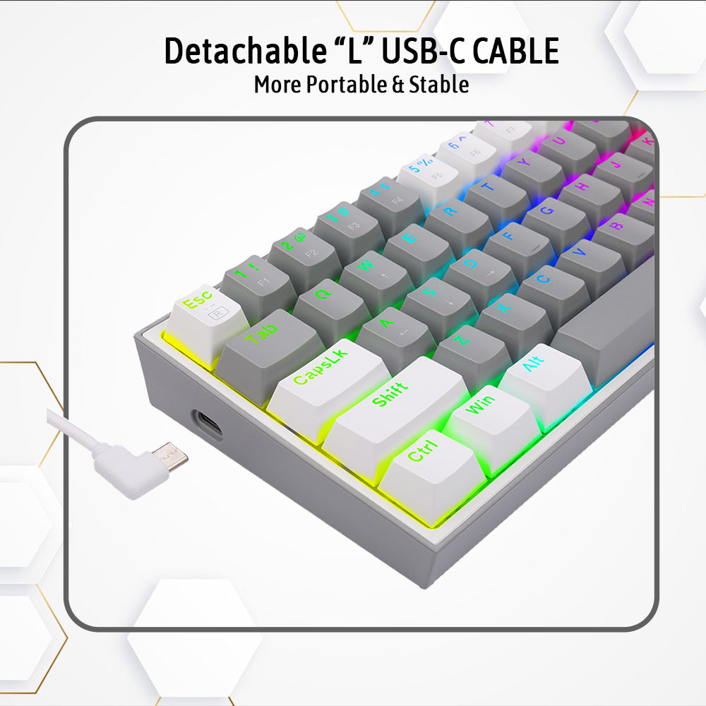 Refurbished Fizz K617 -  60% Wired Mechanical Keyboard Grey and White (Red Switches)