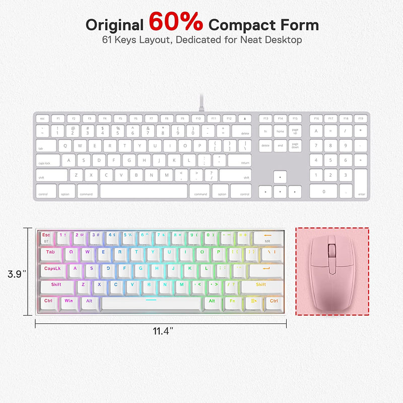 (Refurbished) Draconic Pro K530 Pro - 60% Bluetooth+2.4Ghz+Wired Mechanical Keyboard White (Red Switch)