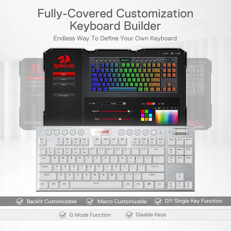 (Refurbished) Horus K621 TKL Wired+2.4G+BT Mechanical Keyboard White (Red Switch)