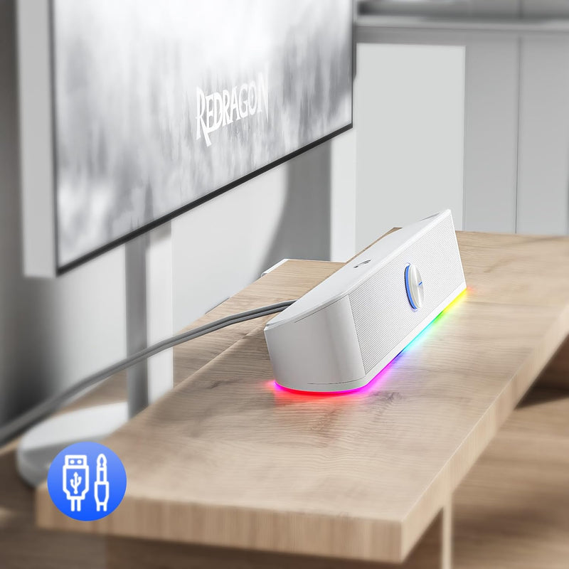 Adiemus GS560 - RGB 2.0 Channel USB Wired Soundbar (White)
