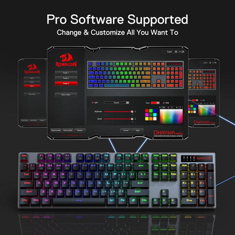 (Refurbished) Dharma Pro K556 Pro - 104 Keys Bluetooth+2.4Ghz+Wired Mechanical Keyboard (Quiet Linear Red Switch)