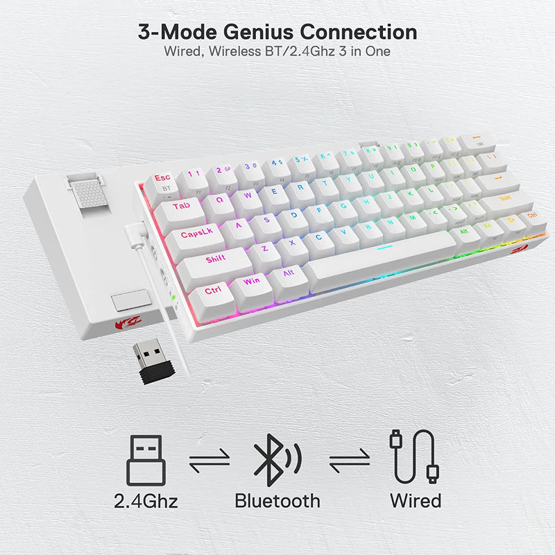 (Refurbished) Draconic Pro K530 Pro - 60% Bluetooth+2.4Ghz+Wired Mechanical Keyboard White (Red Switch)