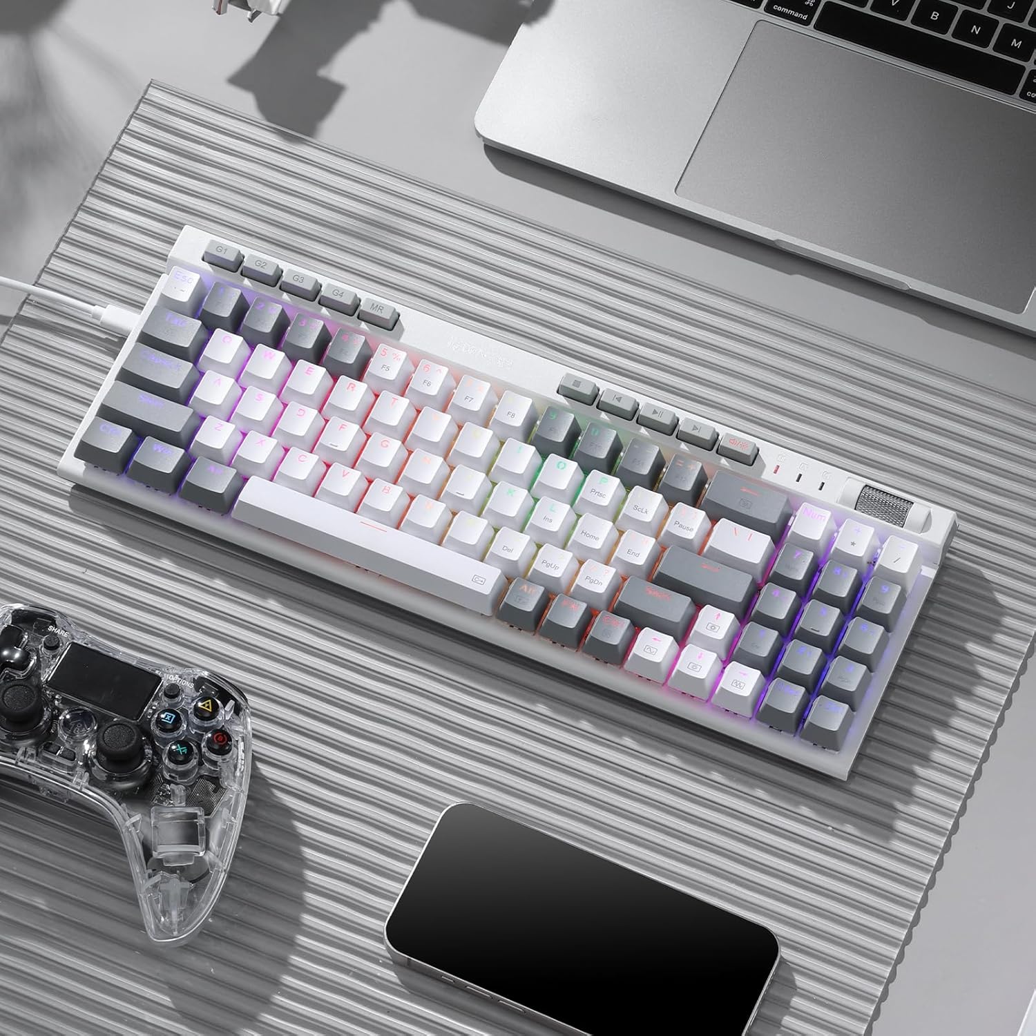 Refurbished Magicwand SE K655 75% Wired Mechanical Keyboard White and Grey (Quiet Linear Red Switch)