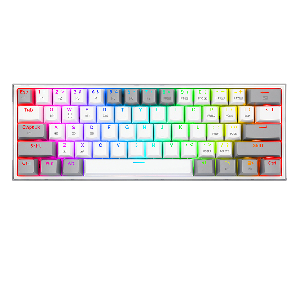 FIZZ PRO K616 - 60% Wired+2.4Ghz+BT Mechanical Keyboard White and Grey (Red Switch)