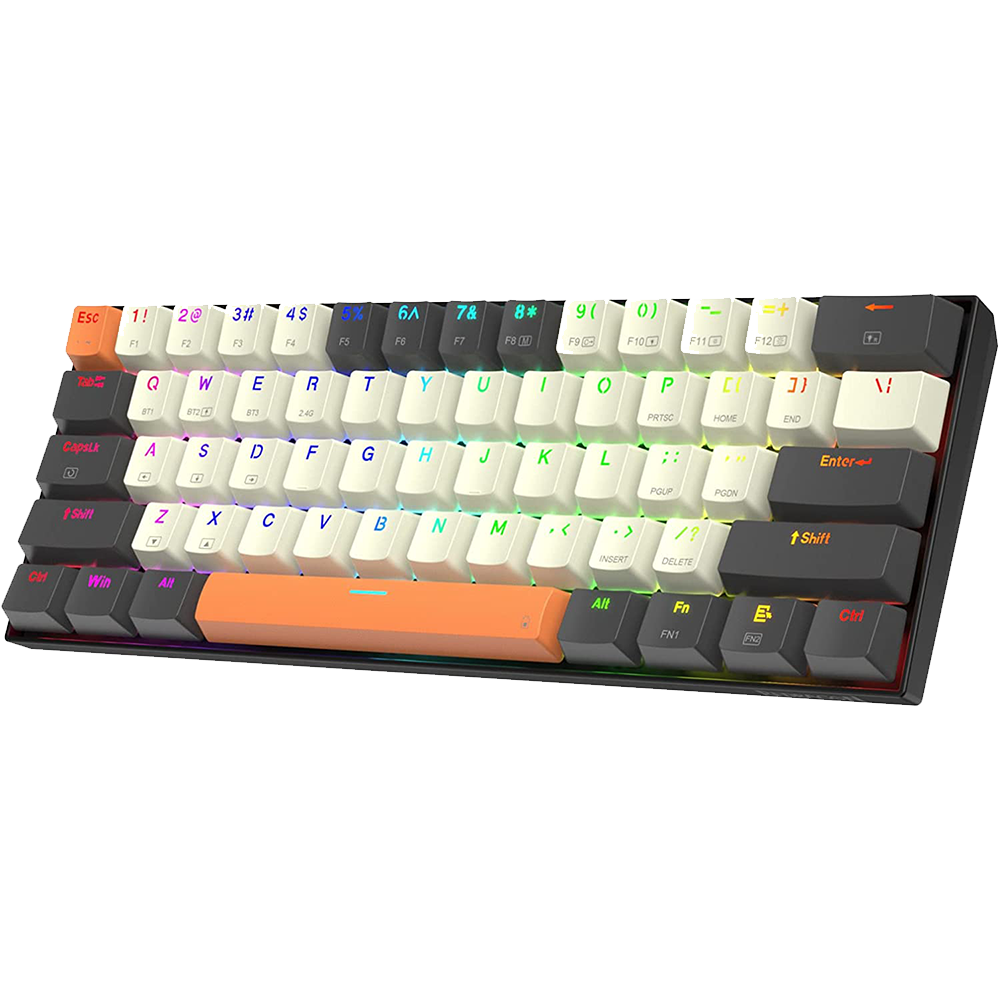 Caraxes Pro K644 SE - 65% Bluetooth + 2.4GHZ Wireless + Wired RGB Mechanical Keyboard Cream/Grey/Orange (Red Switch)