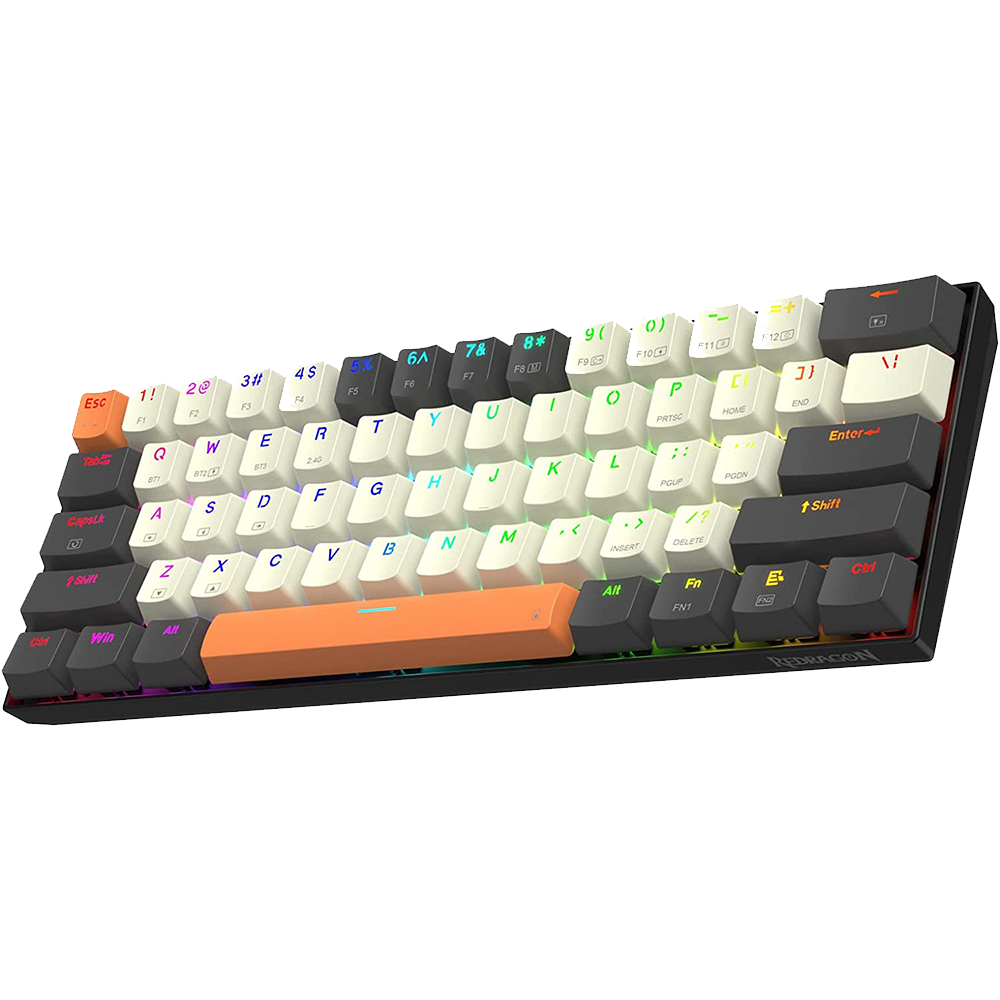 Caraxes Pro K644 SE - 65% Bluetooth + 2.4GHZ Wireless + Wired RGB Mechanical Keyboard Cream/Grey/Orange (Red Switch)
