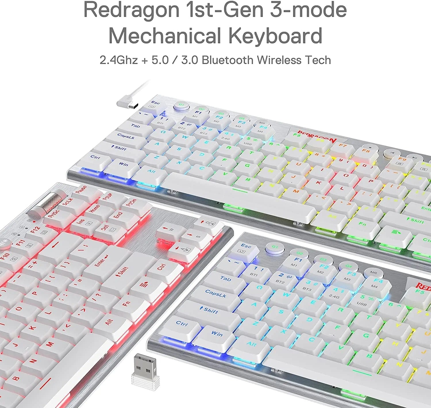 Horus K621 PRO TKL Wired+2.4G+BT Mechanical Keyboard White (Red Switch)