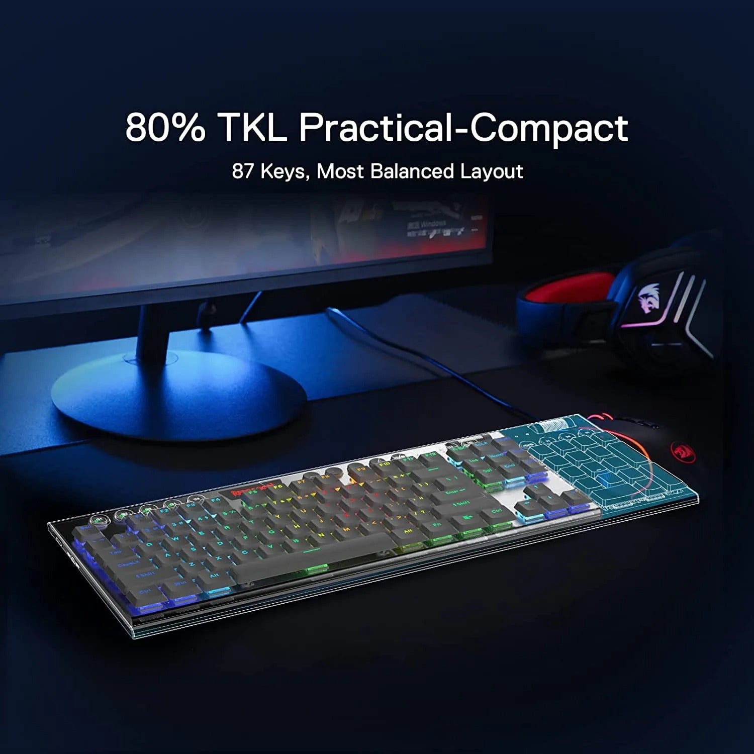 Horus K621 PRO TKL Wired+2.4G+BT Mechanical Keyboard White (Red Switch)