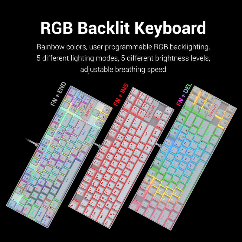 (Refurbished) Kumara K552 - TKL Wired Mechanical  Keyboard RGB White (Red Switch)