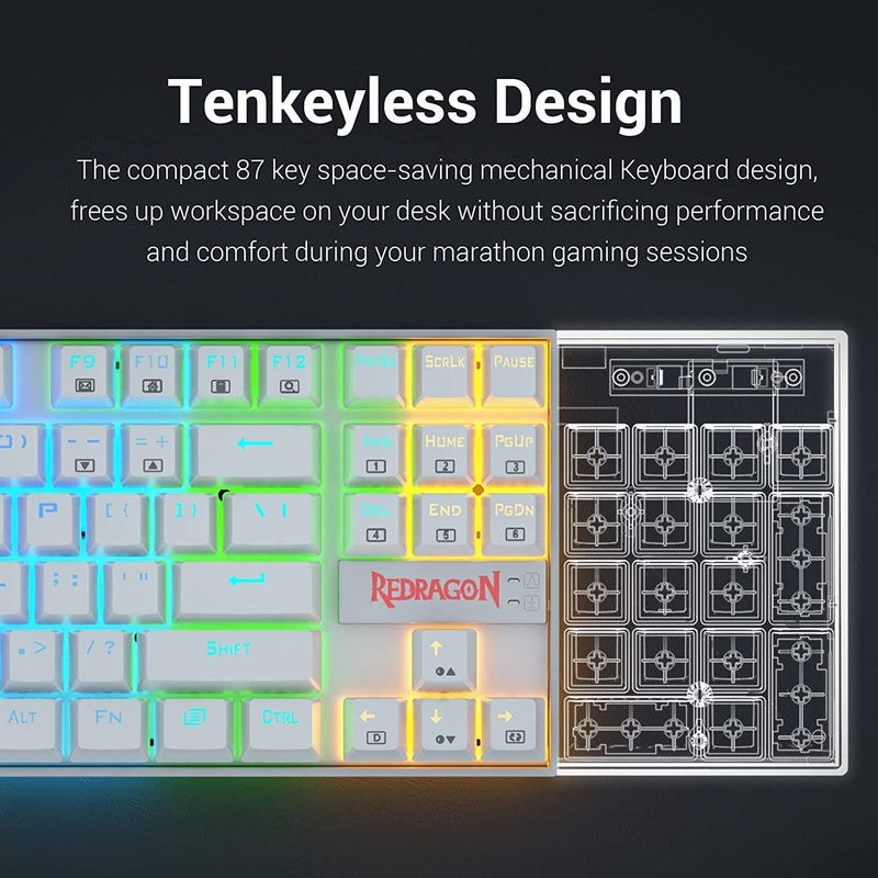 (Refurbished) Kumara K552 - TKL Wired Mechanical  Keyboard RGB White (Red Switch)
