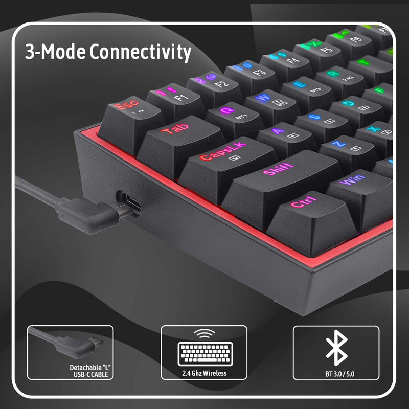 FIZZ PRO K616 - 60% Wired+2.4Ghz+BT Mechanical Keyboard Black (Red Switch)