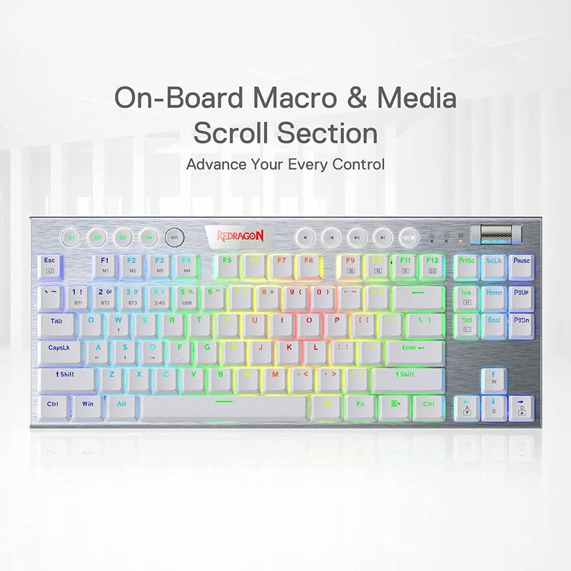 Horus K621 PRO TKL Wired+2.4G+BT Mechanical Keyboard White (Red Switch)